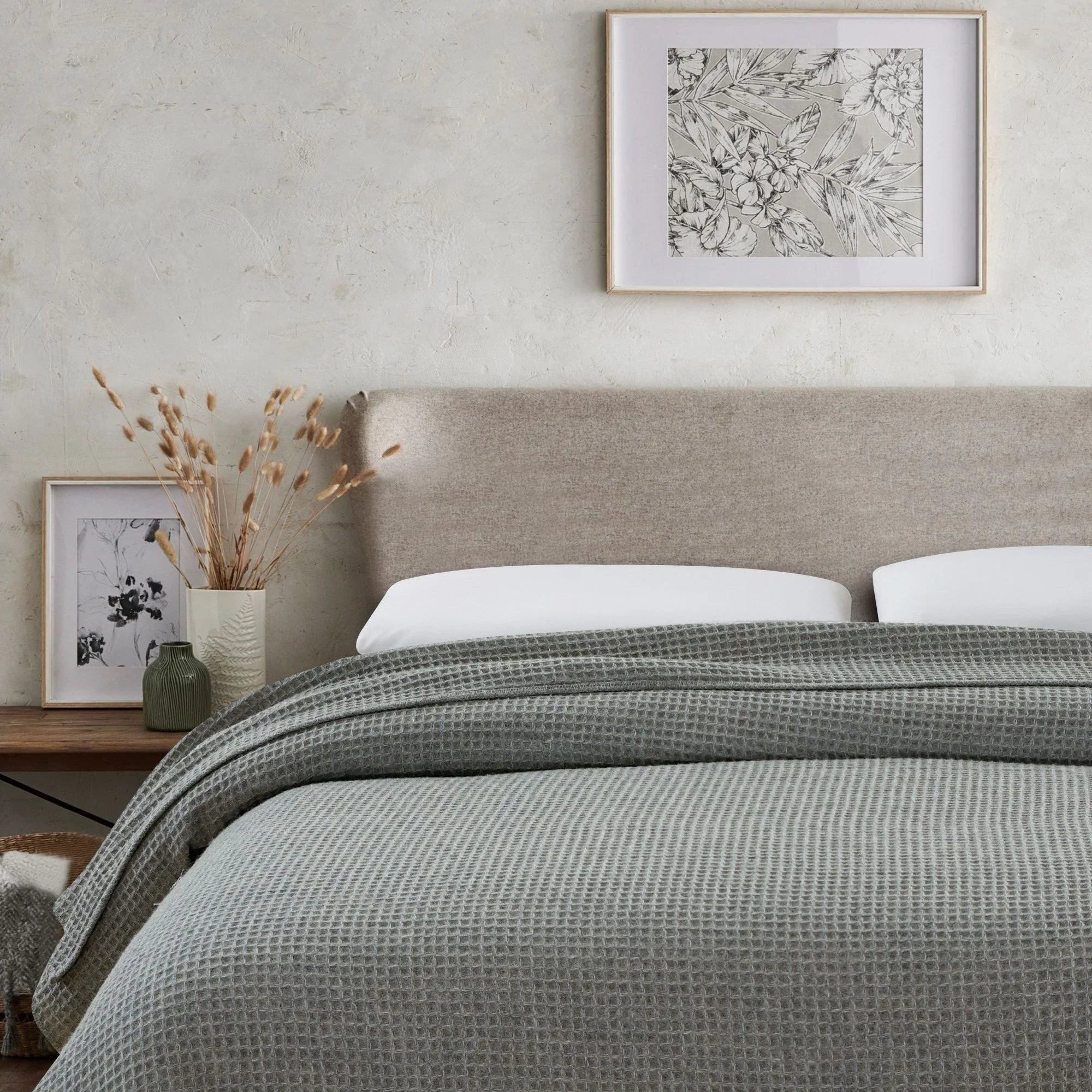 100% Merino Wool Waffle Weave Blanket Mélange Home