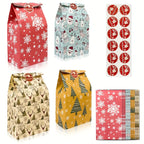 24pcs Set: 12 Assorted Gift Bags + 12 Red Sealing Stickers - DABONAS Christmas Snowflake and Reindeer Holiday Paper Goodie Bag with Decals, for Parties & Festive Celebrations, Holiday Gift Wrapping, Gift Bag Sealing, Holiday House Of Avana