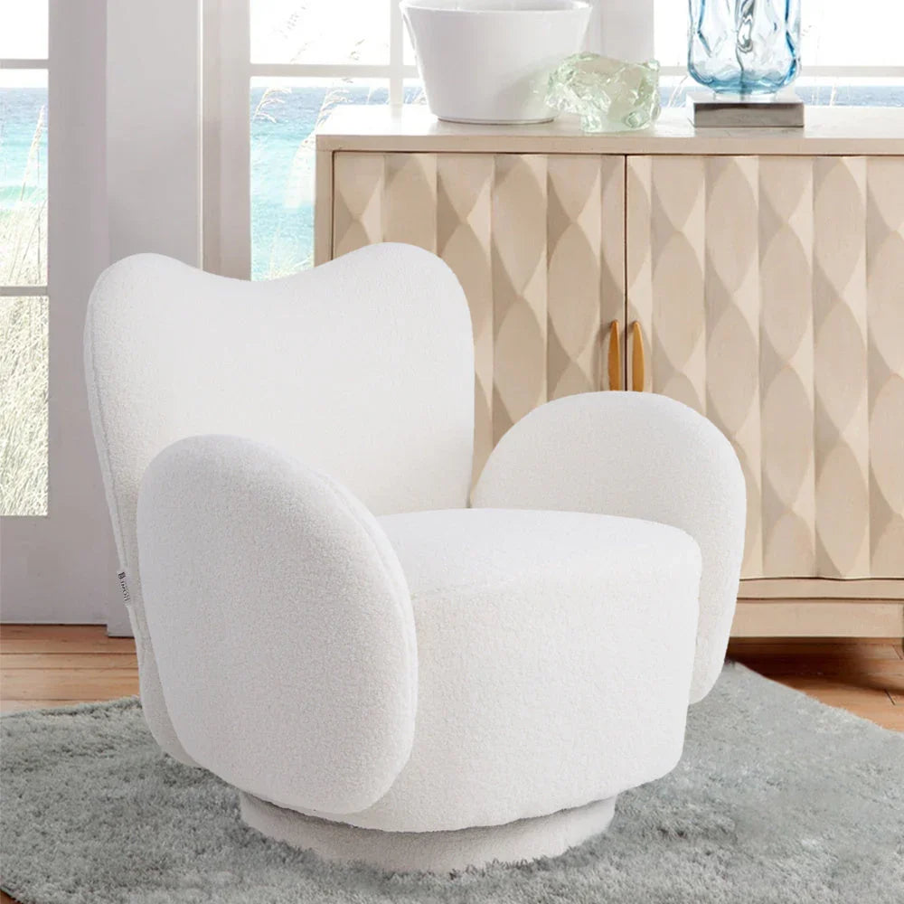 1pc 360° Swivel Plush Teddy Fabric Accent Chair, Sofas, Armchair, Swivel Chair- Heart-Shaped Back Rotating Lounge Chair with Removable Arms, Beige Reading Chair for Living Room Bedroom, Creamy White House Of Avana