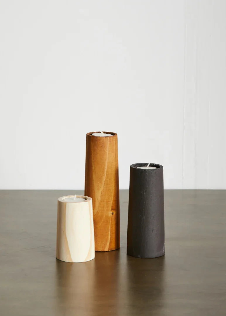 Cylinder Eucalyptus Wood Tealight Candle Holder Kanju Interiors