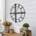 60cm Extra Large Metal Skeleton Wall Clock, European Retro Creative Wrought Iron Round Wall Clock Roman Numerals Silent Non Ticking Unique Unusual Clock, Outdoor Garden Clock, Perfect for Living Room, Bedroom, Kitchen, Garden House Of Avana