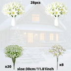 28 piece artificial flower set with white lilies and babys breath for wedding and home decoration