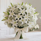 28 Artificial Flower Bouquets - Realistic White Lilies and 's Breath (20 Lilies + 's Breath) - Made of... - House Of Avana