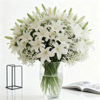 28 Artificial Flower Bouquets - Realistic White Lilies and 's Breath (20 Lilies + 's Breath) - Made of... - House Of Avana