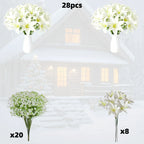 28 Artificial Flower Bouquets - Realistic White Lilies and 's Breath (20 Lilies + 's Breath) - Made of... - House Of Avana