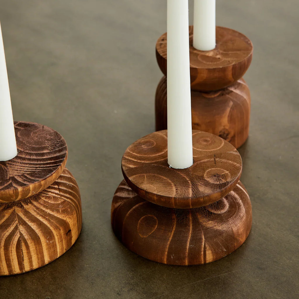 Organic Wood Taper Candlestick Holder Kanju Interiors