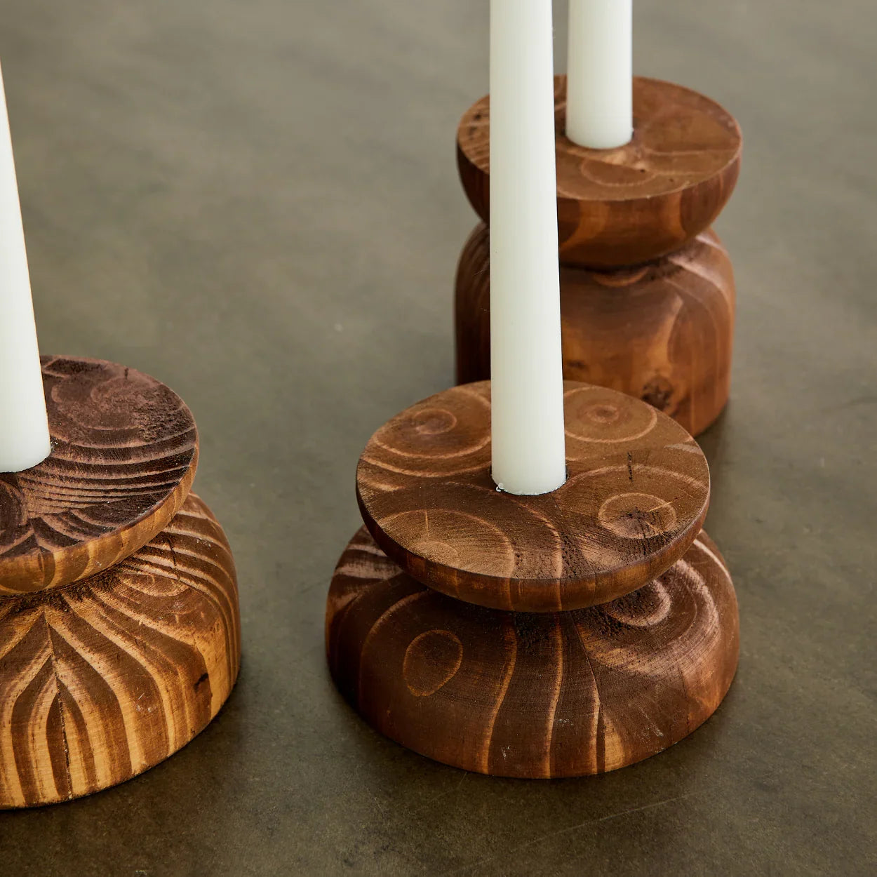Organic Wood Taper Candlestick Holder Kanju Interiors