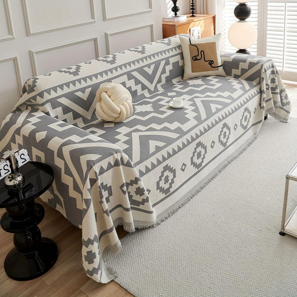 Boho-Chic All-Season Sofa Cover | Light Gray & Pet Proof Couch Cover topspet
