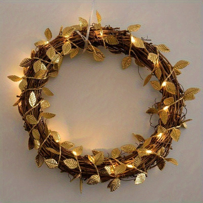 3m/30LED Golden Leaf Garland Fairy Lights, Warm White String Lighting, Battery Operated (2x Not Included), Elegant Decoration for Home, Christmas, Thanksgiving, Table, Weddings, Artificial Plant Decor - No Feathers, No Batter House Of Avana