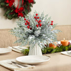 SHARKBEE 18pcs Artificial Pine Branches with Red Berry Picks 27.94cm Winter Christmas Greenery Fake Juniper Leaves Norfolk Pine Stems Needles for Craft Wreath Garland Vase House Of Avana