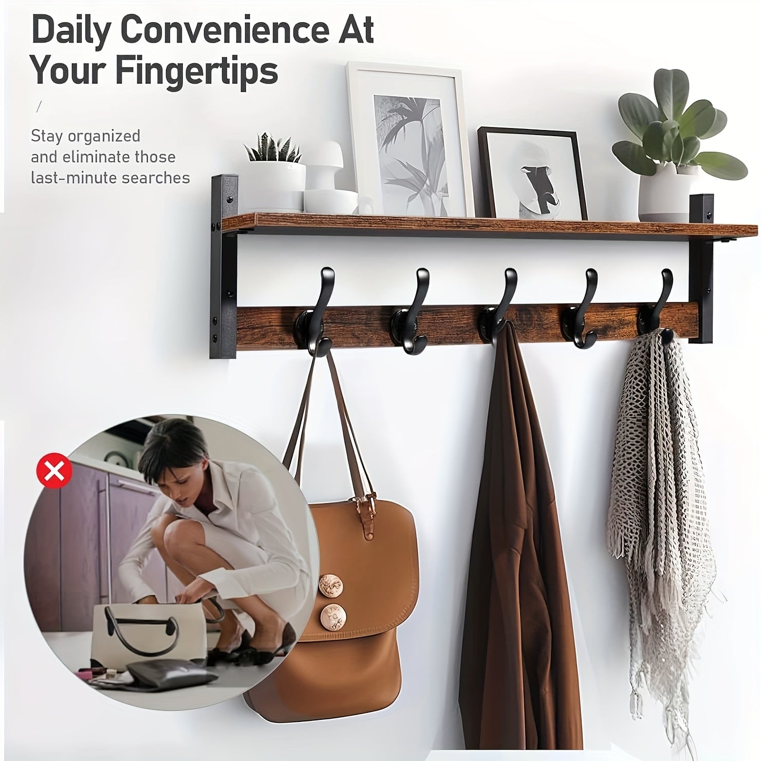 29 Inch Rustic Wooden Wall-Mounted Coat Rack with Hooks & Shelves - Heavy Duty Double Hooks for Entryway, Bathroom, Living Room, Bedroom, Hallway - Space-Saving Storage Organizer, Entryway Organizer|Rustic Wall Mount|Wooden C House Of Avana