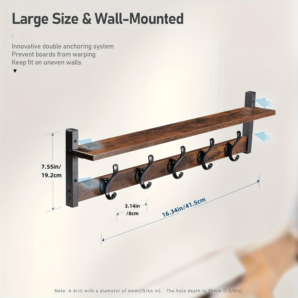 29 Inch Rustic Wooden Wall-Mounted Coat Rack with Hooks & Shelves - Heavy Duty Double Hooks for Entryway, Bathroom, Living Room, Bedroom, Hallway - Space-Saving Storage Organizer, Entryway Organizer|Rustic Wall Mount|Wooden C House Of Avana