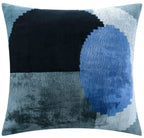 Handmade Silk Velvet Abstract Throw Pillow - 20x20, Modern Blue, Black, and Gray Design with Down Feather Insert Canvello
