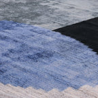 Handmade Silk Velvet Abstract Throw Pillow - 20x20, Modern Blue, Black, and Gray Design with Down Feather Insert Canvello