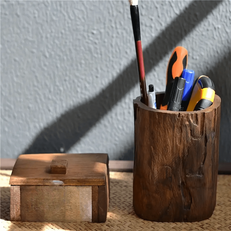 Pen Holder - Rustic Wood Small