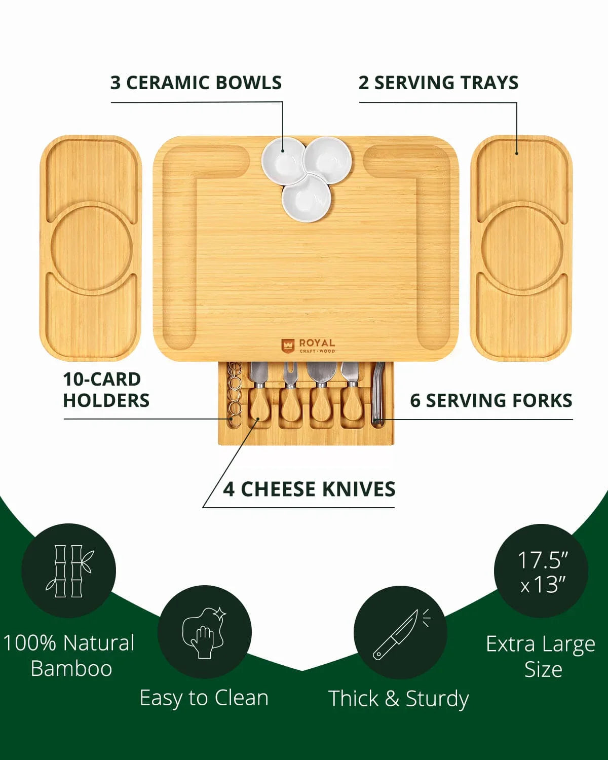 Cheese Board Set with Side Trays Royal Craft Wood