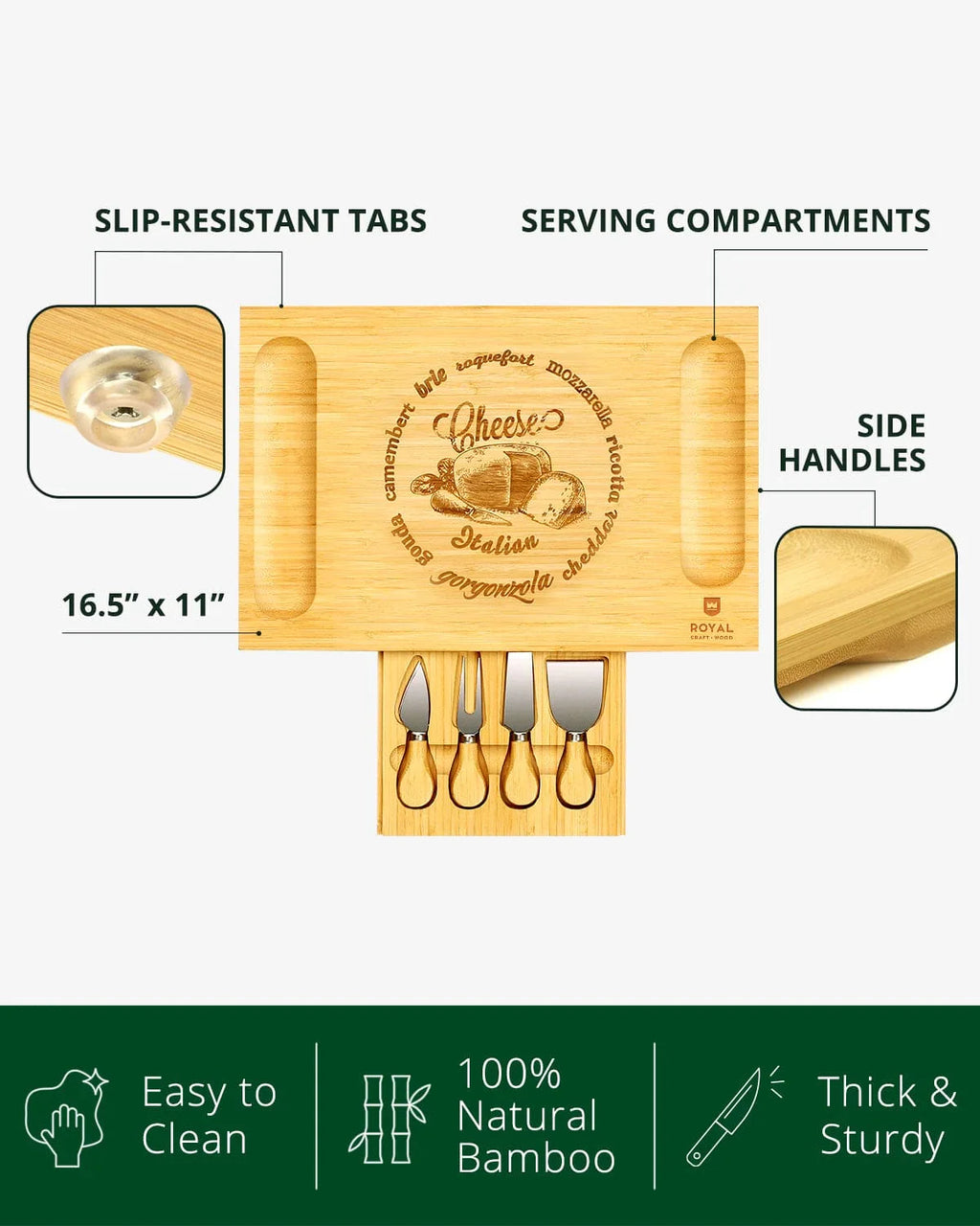 Cheese Board w/knives, 16.5"x11" Royal Craft Wood