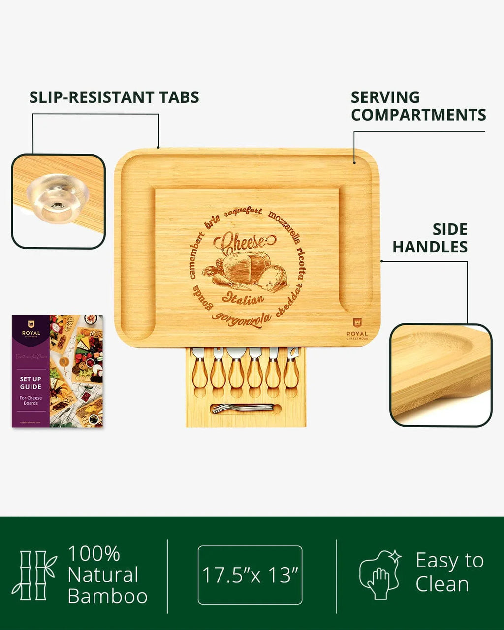 Cheese Board XXL with Cutlery Set Royal Craft Wood