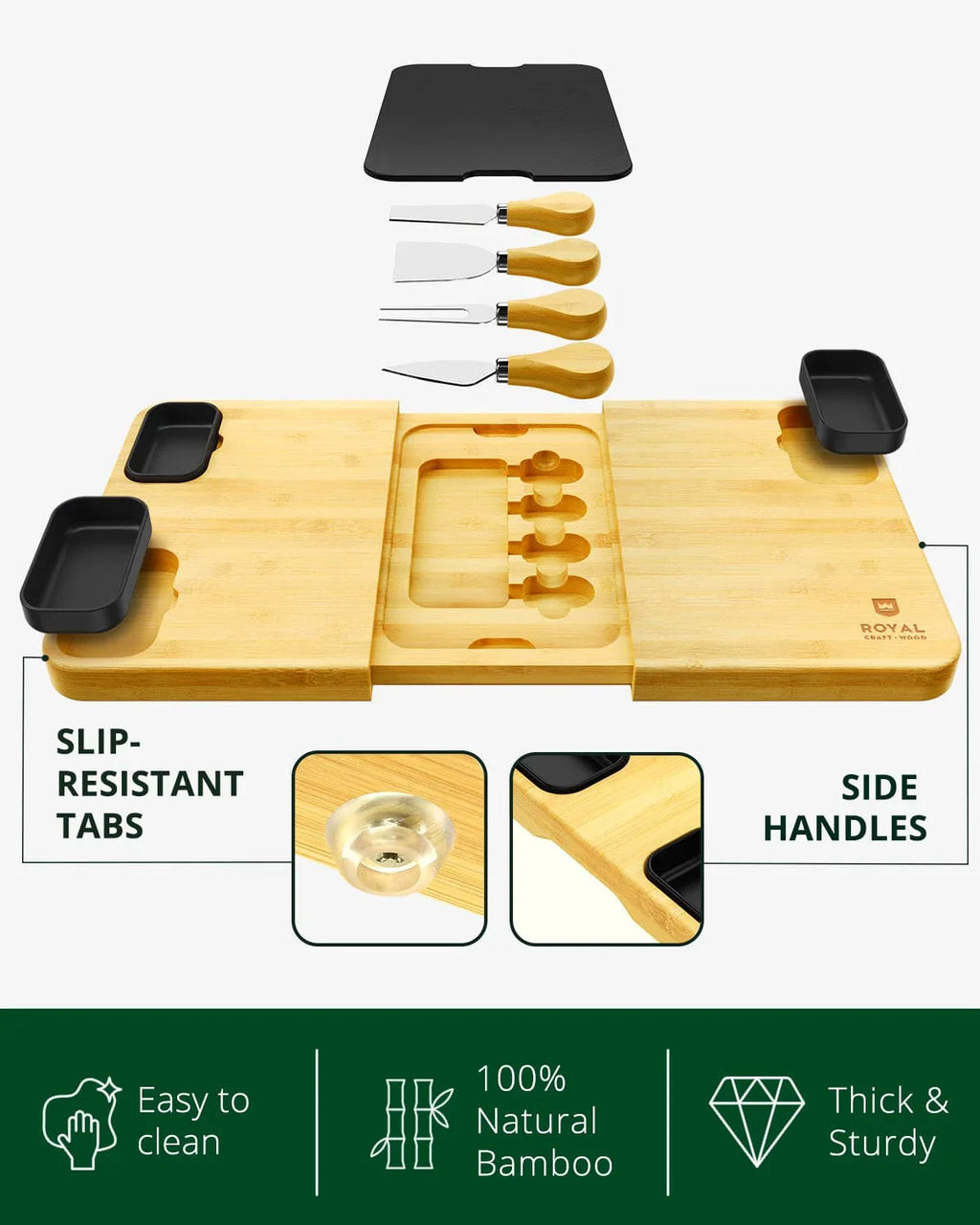 Cheese Board Set with Slate Plate Royal Craft Wood