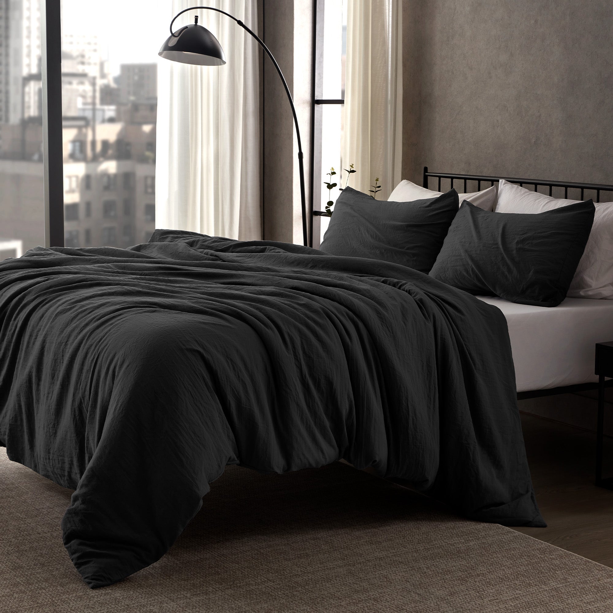 Stone Washed Duvet Cover Set - Black