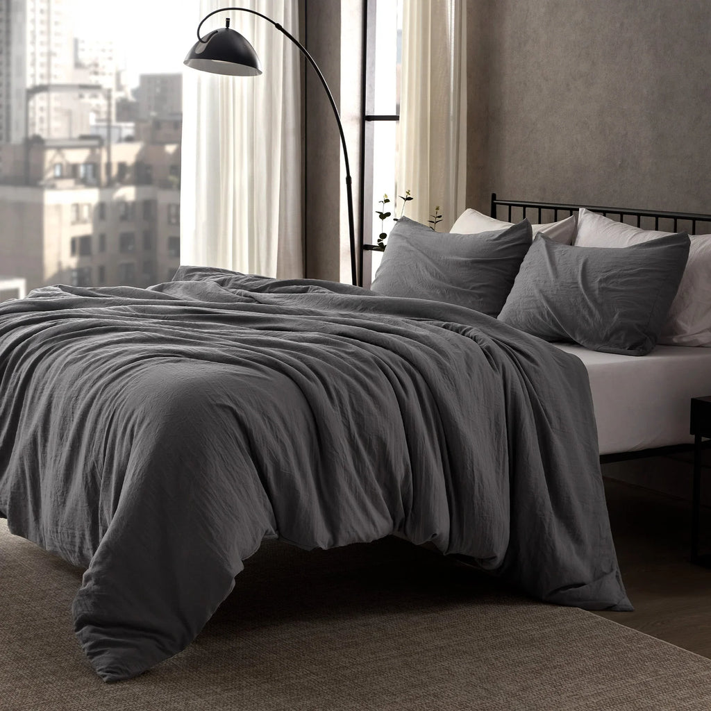 Stone Washed Duvet Cover Set - Gray
