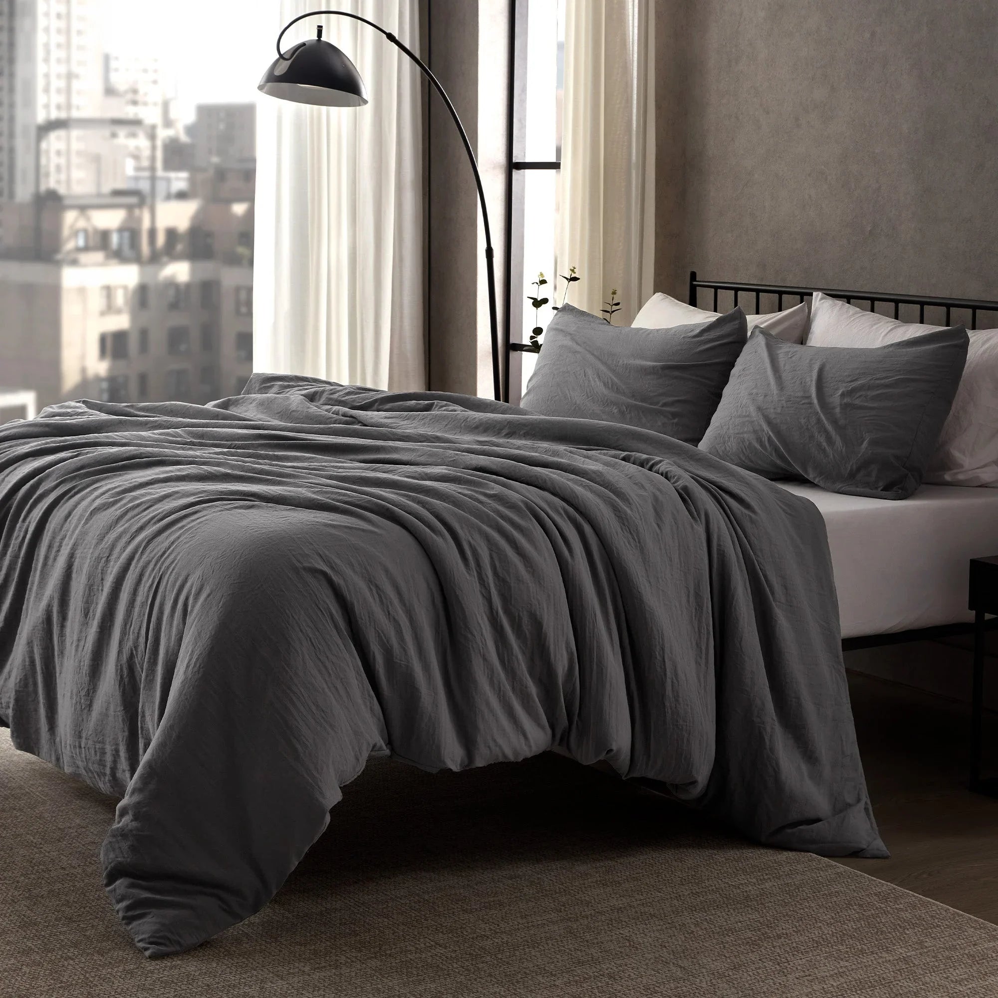 Stone Washed Duvet Cover Set - Gray