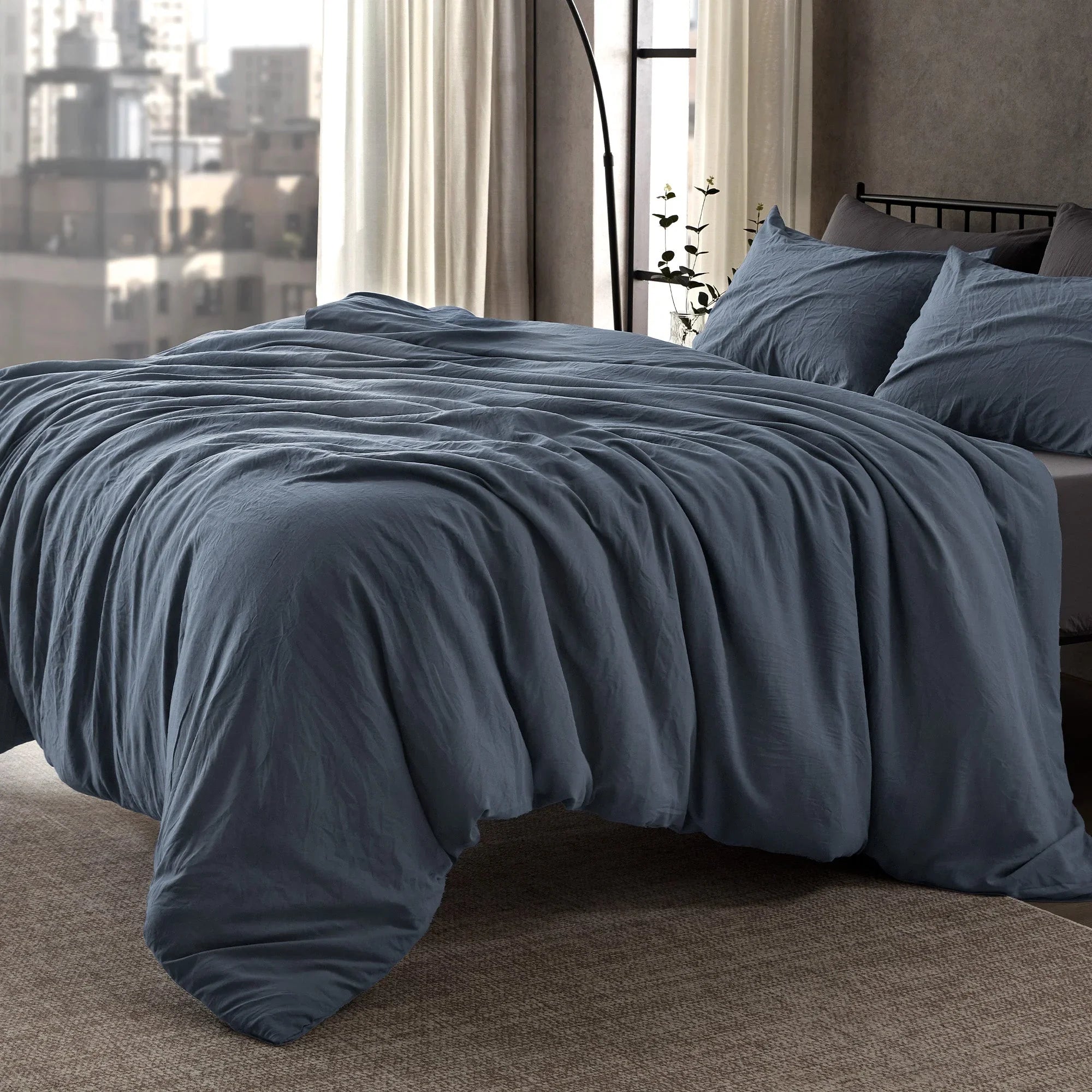Stone Washed Duvet Cover Set - Flint Stone Blue