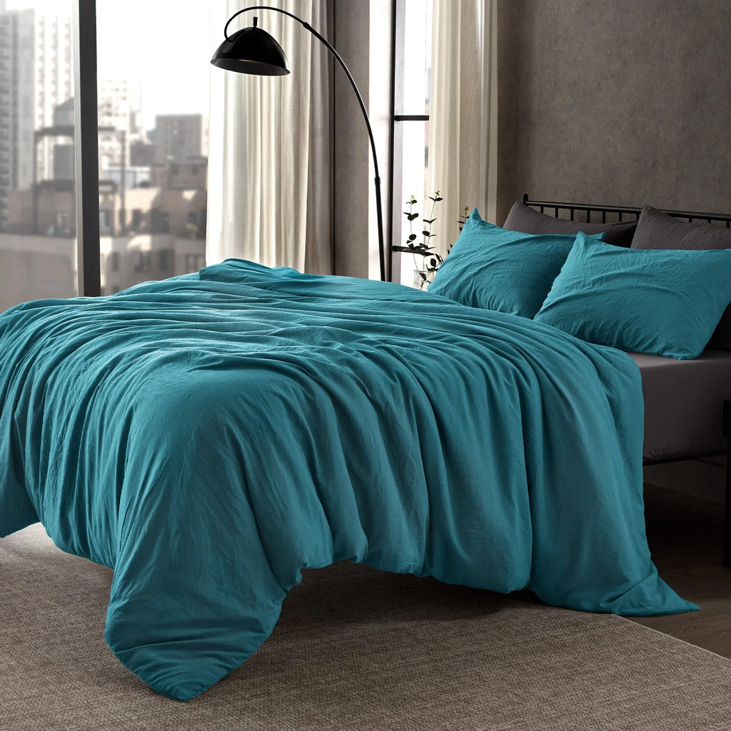Stone Washed Duvet Cover Set - Teal