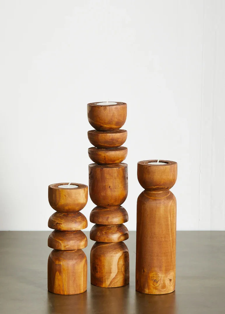 Abstract Wooden Tealight Totem Candle Holder Kanju Interiors
