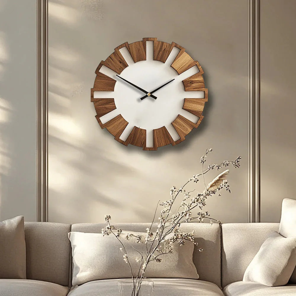 [Artistic Wooden Wall Clock] Artistic Silent Decorative Wooden Round Wall Clock | Battery Operated, Vintage Home Decor for Kitchen, Living Room, Bedroom, Office - 14, 16, 18 Inch House Of Avana