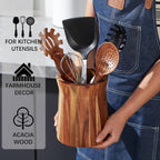 LEEAN Acacia Wood Utensil Holder - 360° Rotating Kitchen Organizer with 7.2in & 5.9in Compartments, Natural Wood Farmhouse Decor for Spatulas, Whisks & Cooking Tools, Wooden Kitchen Accessories, Modern Countertop, Sturdy Con House Of Avana
