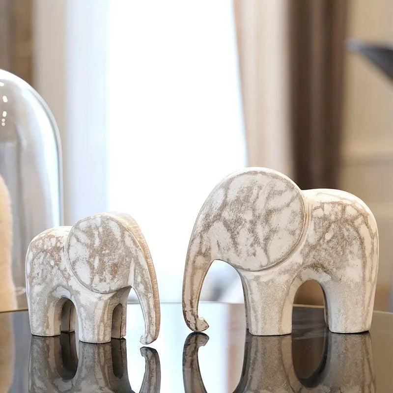 Vintage White Elephant Figurines - Wooden Travel Theme Decorative Statues for Various Room Types, Indoor Use, No Electricity Required House Of Avana