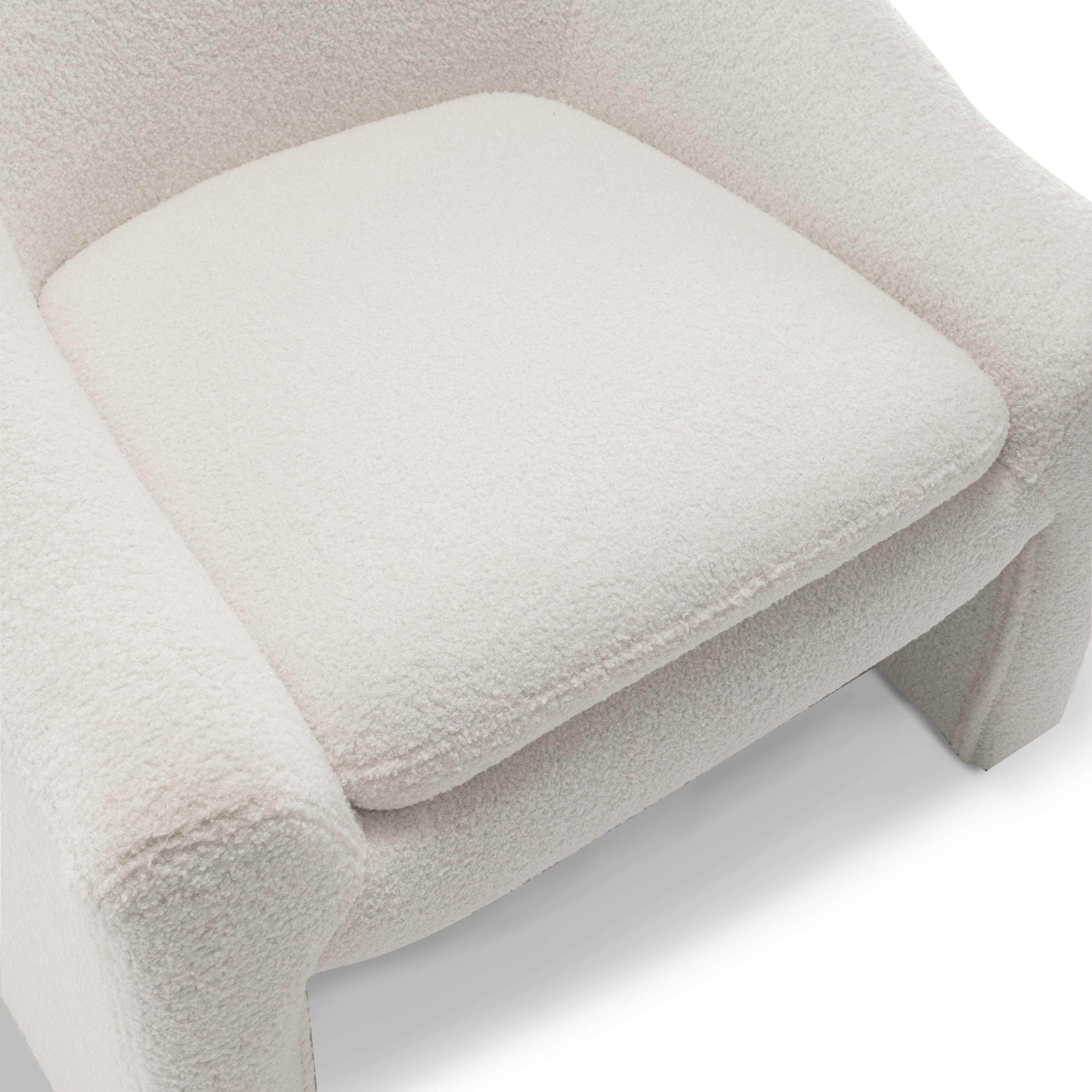 Teddy Boucle Fabric White Nicci Accent Chair with Footstool House Of Avana