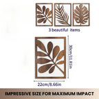 2D Flat, Set of 3 Rustic Flat Wall Sculptures - Wooden Turtleback Bamboo Palm Leaves Wall Hanging Decoration, Rectangular Wall Decor Wooden Crafts - Vintage Home Decor Large Leaf Wall Arts for Living Room, Bedroom, and Office House Of Avana