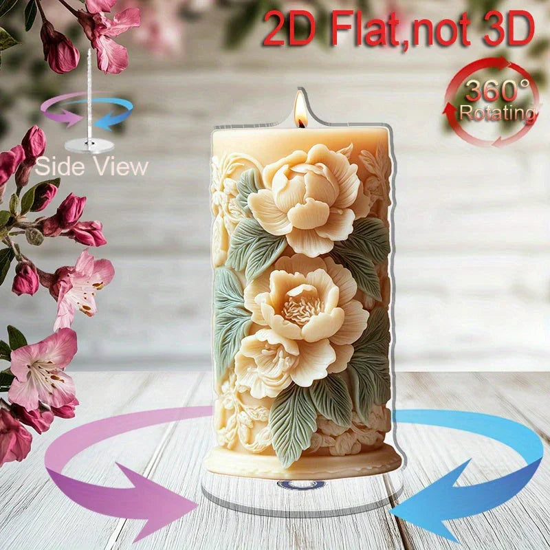 2D Flat, 1pc 2D Flat Rotating Acrylic Tabletop Sign - Detailed Cross with Intricate Carvings & Realistic Gray Candle Design, 360° Spinning Base, No Electricity Needed, Multi-Purpose Holiday Home Church Office Decor, Religiou House Of Avana