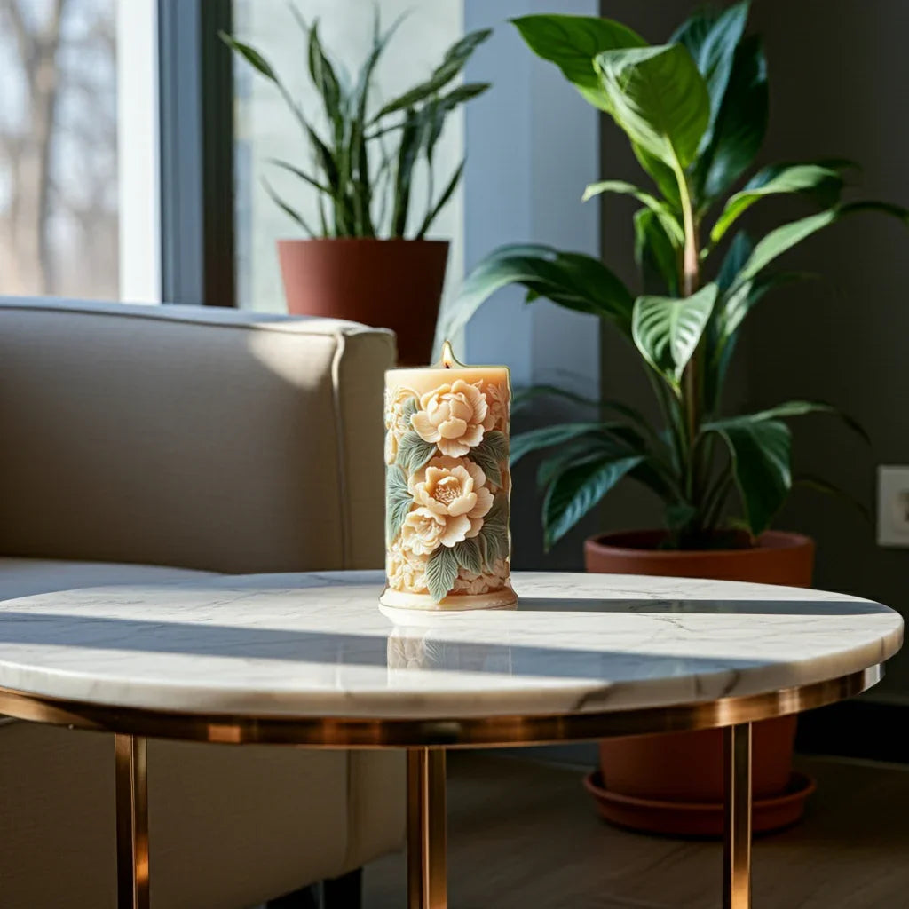 2D Flat Rotating Acrylic Tabletop Sign with Cross and Candle Design House Of Avana