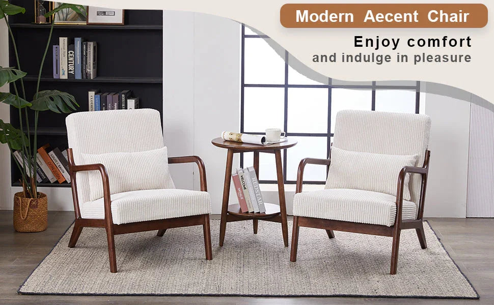 Mid-Century Modern Accent Chair, Arm Chair Living Room Chairs with Pillow Upholstered Reading Chair with Solid Wood Frame & Living Room Bedroom Balcony (beige) Streamdale Furniture