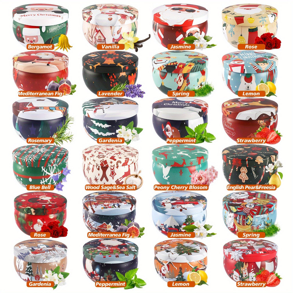 24pcs Christmas Scented Candles, 2.5oz, 8-12 Hour Burn Time, Siberian Fir and Norwegian Spruce Pattern, Women'S Fragrance, Christmas Decorations, Wishful Thinking, Wedding Decorations, Festive Atmosphere, Various Scents, Perf House Of Avana