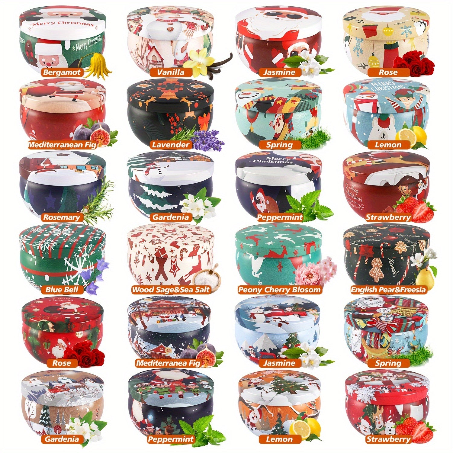 24pcs Christmas Scented Candles, 2.5oz, 8-12 Hour Burn Time, Siberian Fir and Norwegian Spruce Pattern, Women'S Fragrance, Christmas Decorations, Wishful Thinking, Wedding Decorations, Festive Atmosphere, Various Scents, Perf House Of Avana