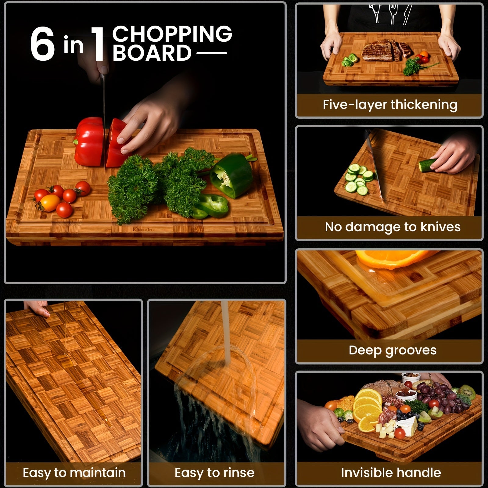 [Extra Large Cutting Board] KIKCOIN Extra Large Cutting Board | Five-layer Thickening, Juice Groove, Hidden Handle, Knife-friendly, Kitchen Gadgets, Kitchen Must Haves, Gift for Family And Friends, Mother's Day, Easter, Ramad House Of Avana