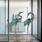 Set of 2 Crane Garden Statues – Blue and Gold Metal [[SKU:HOA-SCU-554]]