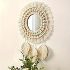 S Bohemian Handmade Wall Mirrors with Wooden Beads & Leaf Tassels – Oval Glass Decorative Mirrors for... - House Of Avana [[SKU:HOA-MIR-019]]