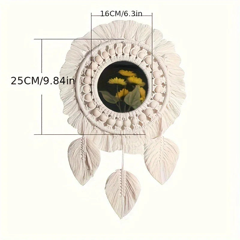 S Bohemian Handmade Wall Mirrors with Wooden Beads & Leaf Tassels – Oval Glass Decorative Mirrors for... - House Of Avana