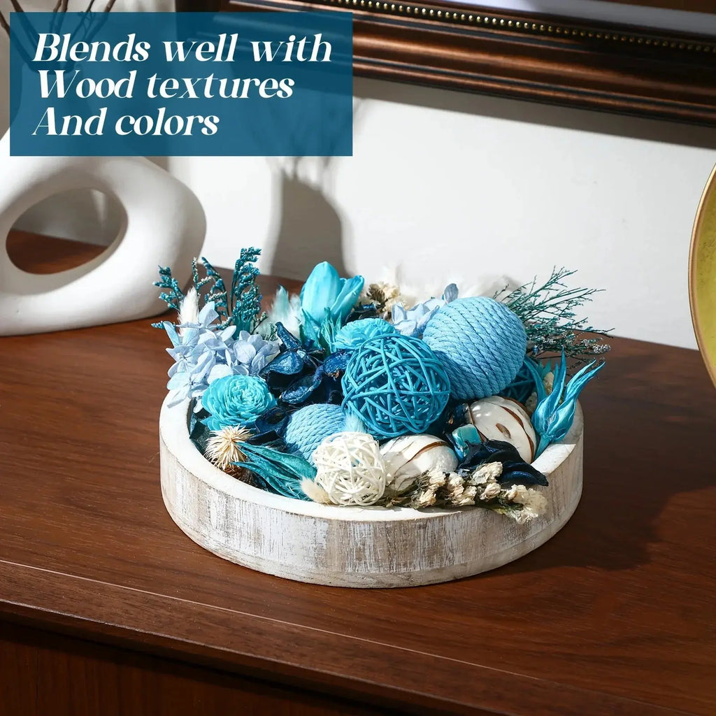 S Natural Recycled Wood Decorative Balls & Rattan Twigs - Blue Series Charming Style Assorted Spherical... - House Of Avana