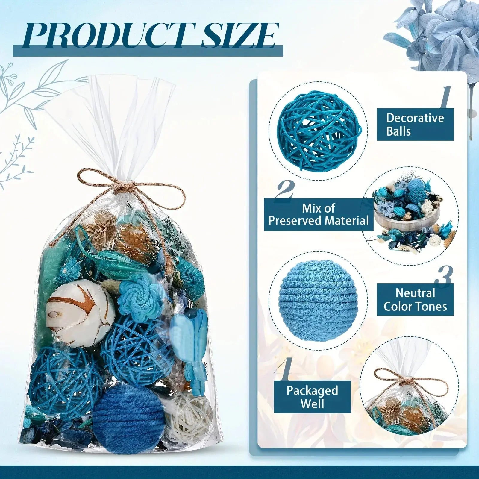 S Natural Recycled Wood Decorative Balls & Rattan Twigs - Blue Series Charming Style Assorted Spherical... - House Of Avana
