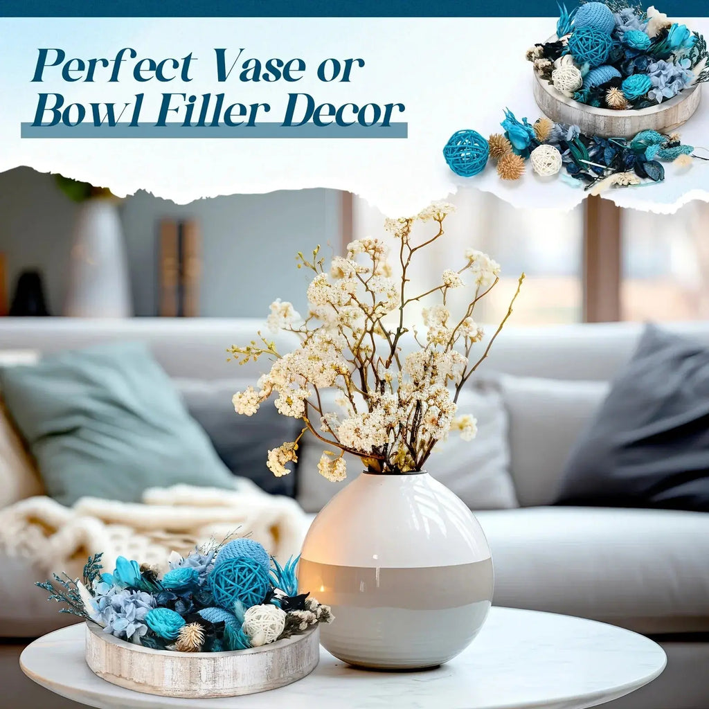 S Natural Recycled Wood Decorative Balls & Rattan Twigs - Blue Series Charming Style Assorted Spherical... - House Of Avana