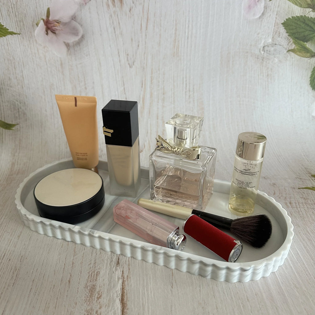 S Bathroom Vanity Tray, 19.81cm and 29.97cm Marble Pattern Bathroom Trays for Counter, Perfume Key... - House Of Avana