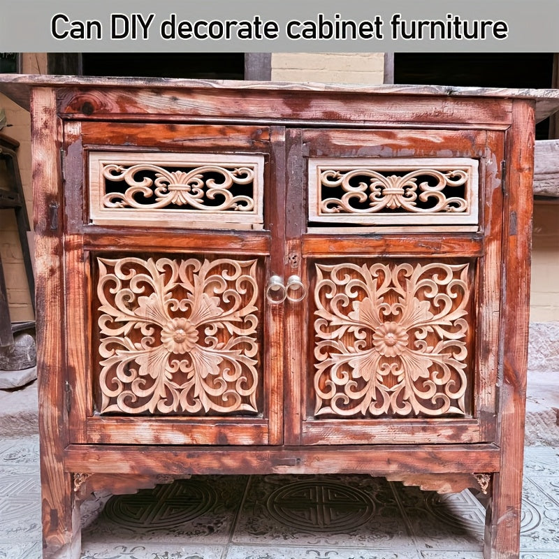 2pcs Bohemian Square Decorative Wooden Wall Plaque with Intricate Floral Carvings - Natural Rubberwood Wall Art for Doors, Windows, Walls - DIY Customizable Unfinished Signage, Multi-Purpose Home Decor House Of Avana