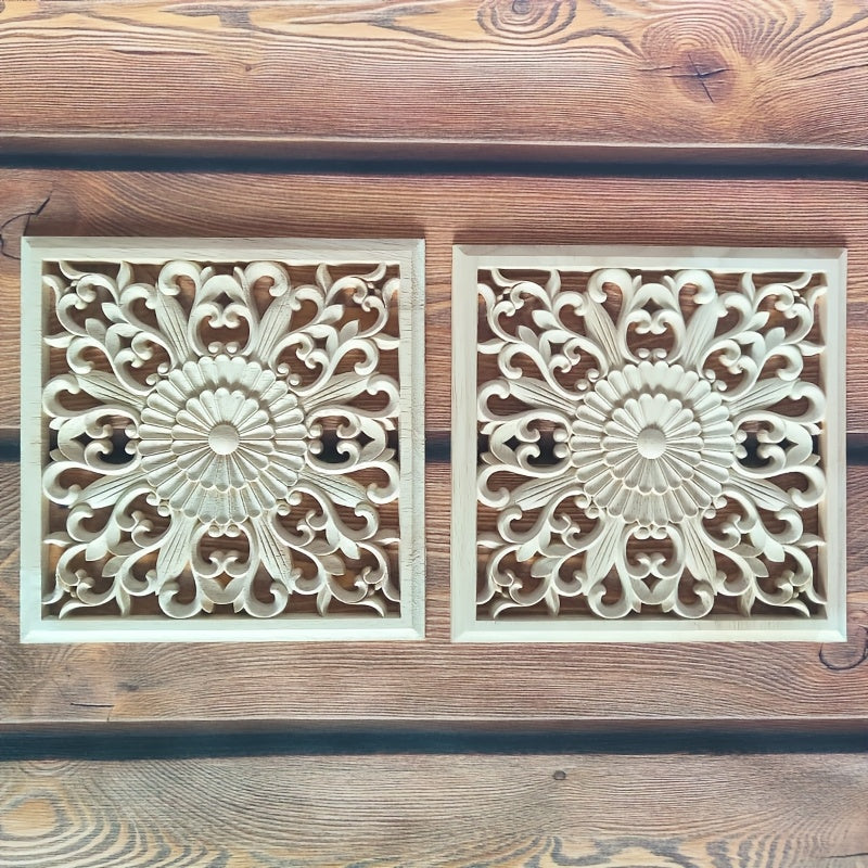2pcs Classic Unpainted Wooden Square Applique Home Decor - Ornamental Cornice, 20cm/7.87inch Suitable for Home Decoration-Door-Cabinet-Wall-Fireplace Surrounds Original Artwork and DIY Decor House Of Avana