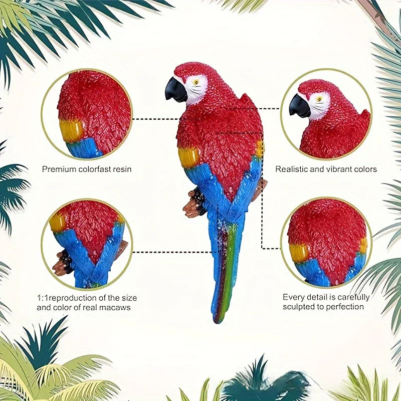 2pcs Art Deco Resin Parrot Sculptures - 12-Inch Lifelike Macaw Statues, Vibrant Green & Red Tropical Bird Wall Decor for Garden, Lawn, Tree, Outdoor Wedding Decoration, Wall-Mounted No Battery Needed, Garden Art | Detailed Fe House Of Avana